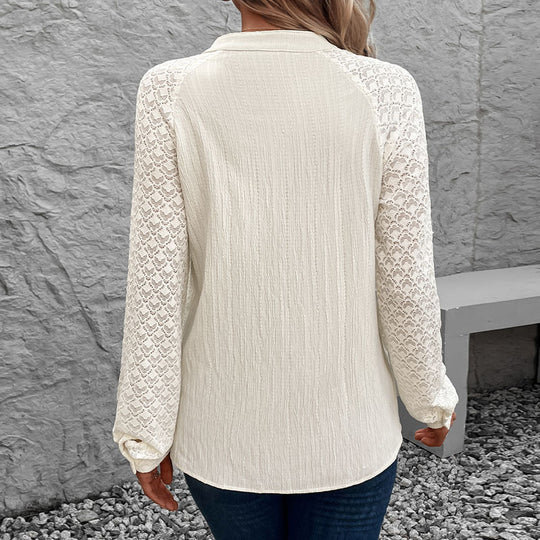 Damen Bluse mit eleganten Spitzenärmeln und hochwertiger Struktur EB