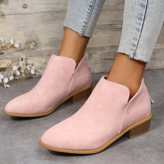 Damen nan spitz zulaufende Schlupf-Ankleboots mit kleinem Blockabsatz und ergonomischem Komfortfußbett EB