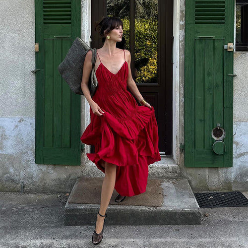 Damen Maxikleid mit raffinierten Falten und zarten Spaghettiträgern EB