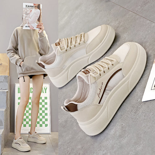 Damen Komfortable Fashion Sneakers mit dicker Profilsohle und atmungsaktiver Mesh-Oberfläche EB