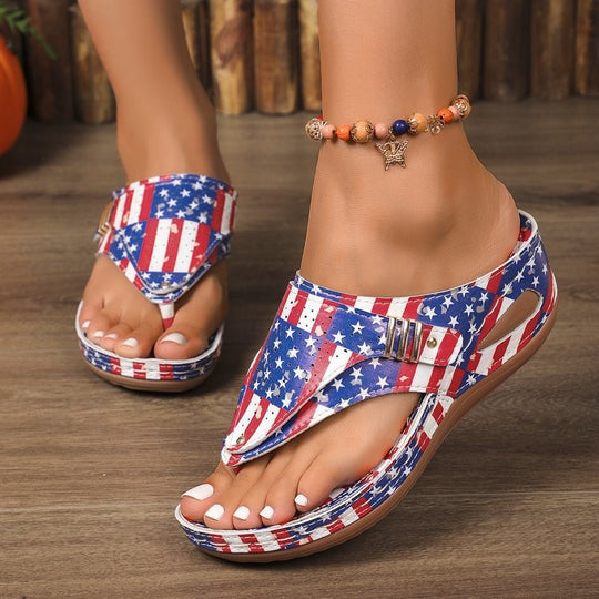 Damen Zehentrenner-Sandalen mit trendy Sternen-Design und komfortablem Fußbett EB