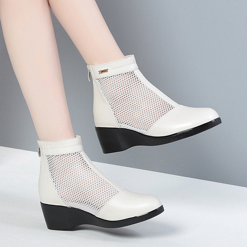 Damen Modische Stiefeletten mit durchlässigem Netzmaterial und bequemem Absatz EB