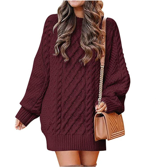 Damen Großer Strickpullover mit Zopfmuster und lässigem Schnitt EB