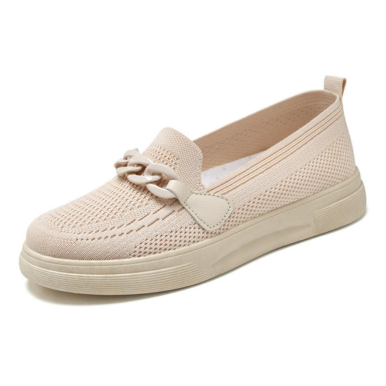 Damen nan komfortabler Strick-Slip-On Loafer mit elastischem Einstieg, dekorativer Kettenapplikation und stoßdämpfender EVA-Leichtsohle EB