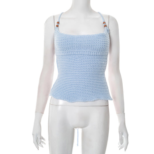 Damen luftiges Stricktop mit verstellbaren Trägern und dekorativem Saum EB
