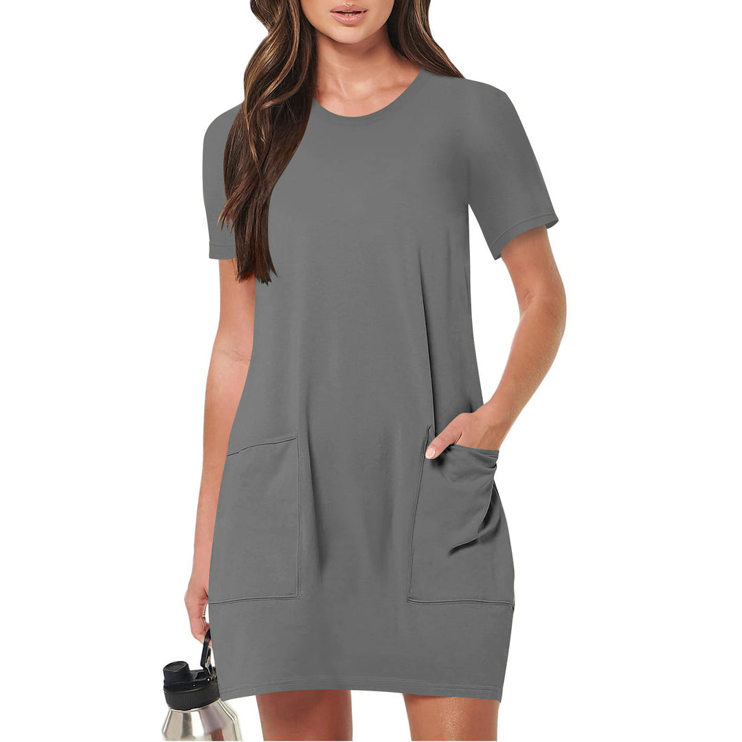 Damen lässiges T-Shirt-Kleid mit praktischen Taschen EB
