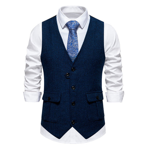 Herren elegante Anzugweste mit feinem Hahnentritt-Muster und praktischen Taschen EB