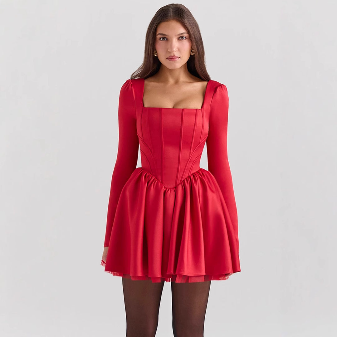 Damen Partykleid mit strukturiertem Oberteil und schwingendem Rock EB