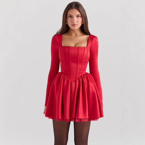 Damen Partykleid mit strukturiertem Oberteil und schwingendem Rock EB