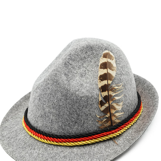Herren nan traditioneller Trachten Filzhut mit Feder und Zierkordel EB