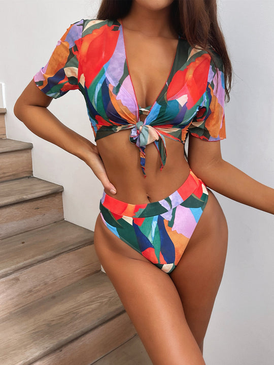 Damen elegante Bikinikombination mit kreativem floralem Design EB