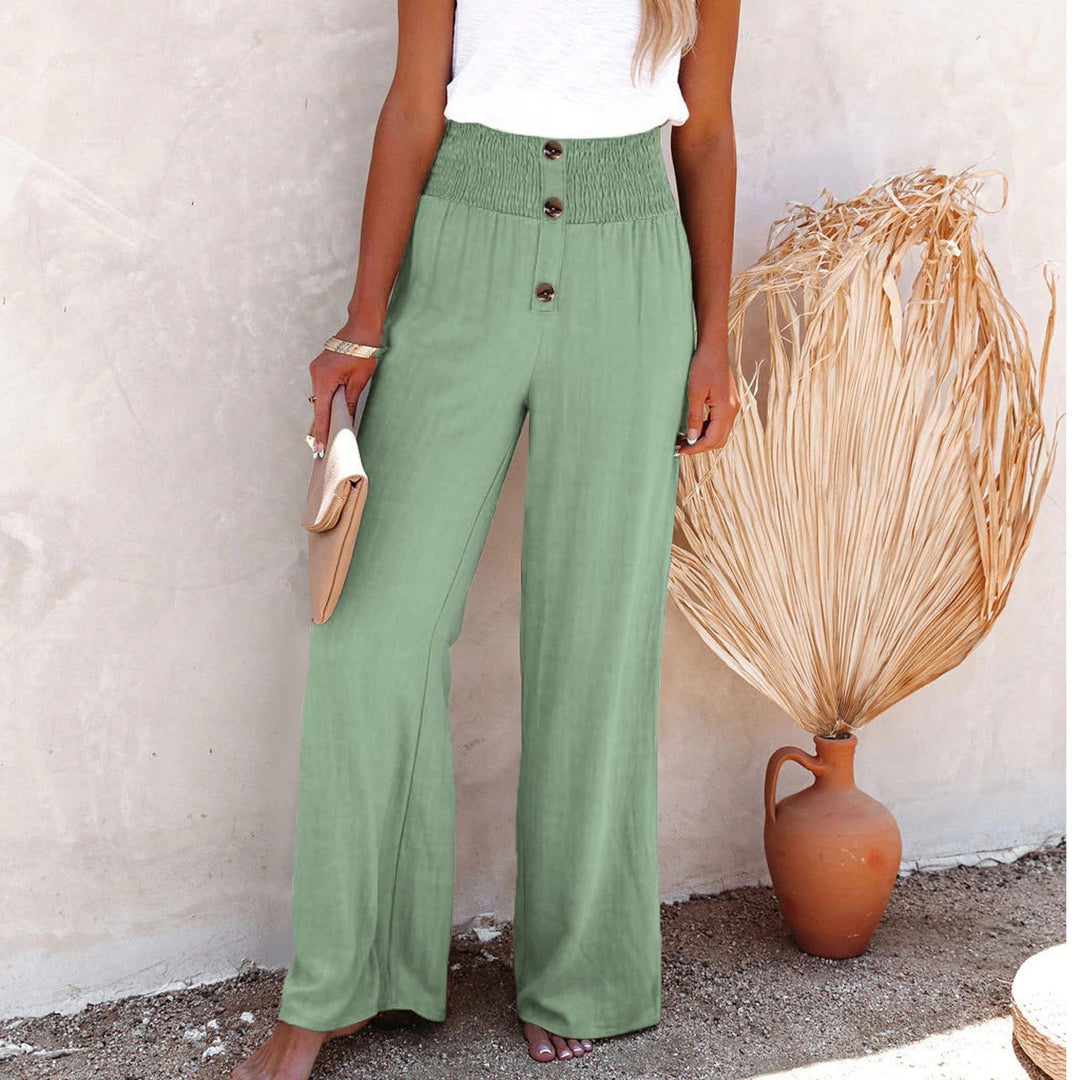 Damen weite Palazzo-Hose mit Knopfdetails und elastischem Bund EB