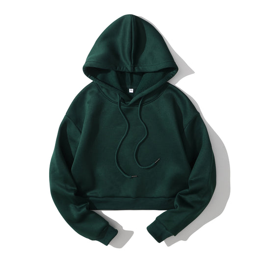 Damen nan cropped Kapuzenpullover mit weichem Fleece‑Innenfutter und elastischem Rippbund EB
