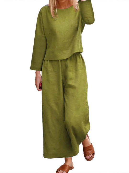 Damen lässiges Langarm-Set mit weiten Hosen EB