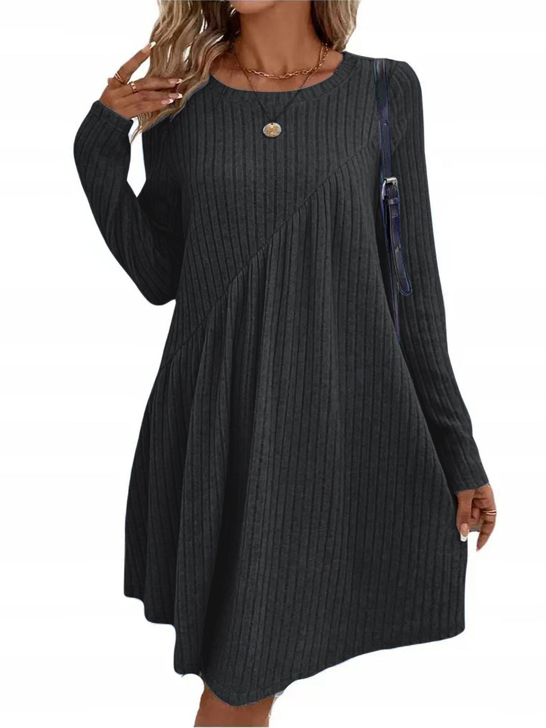 Damen lässiges Ripp-Kleid mit asymmetrischem Design EB