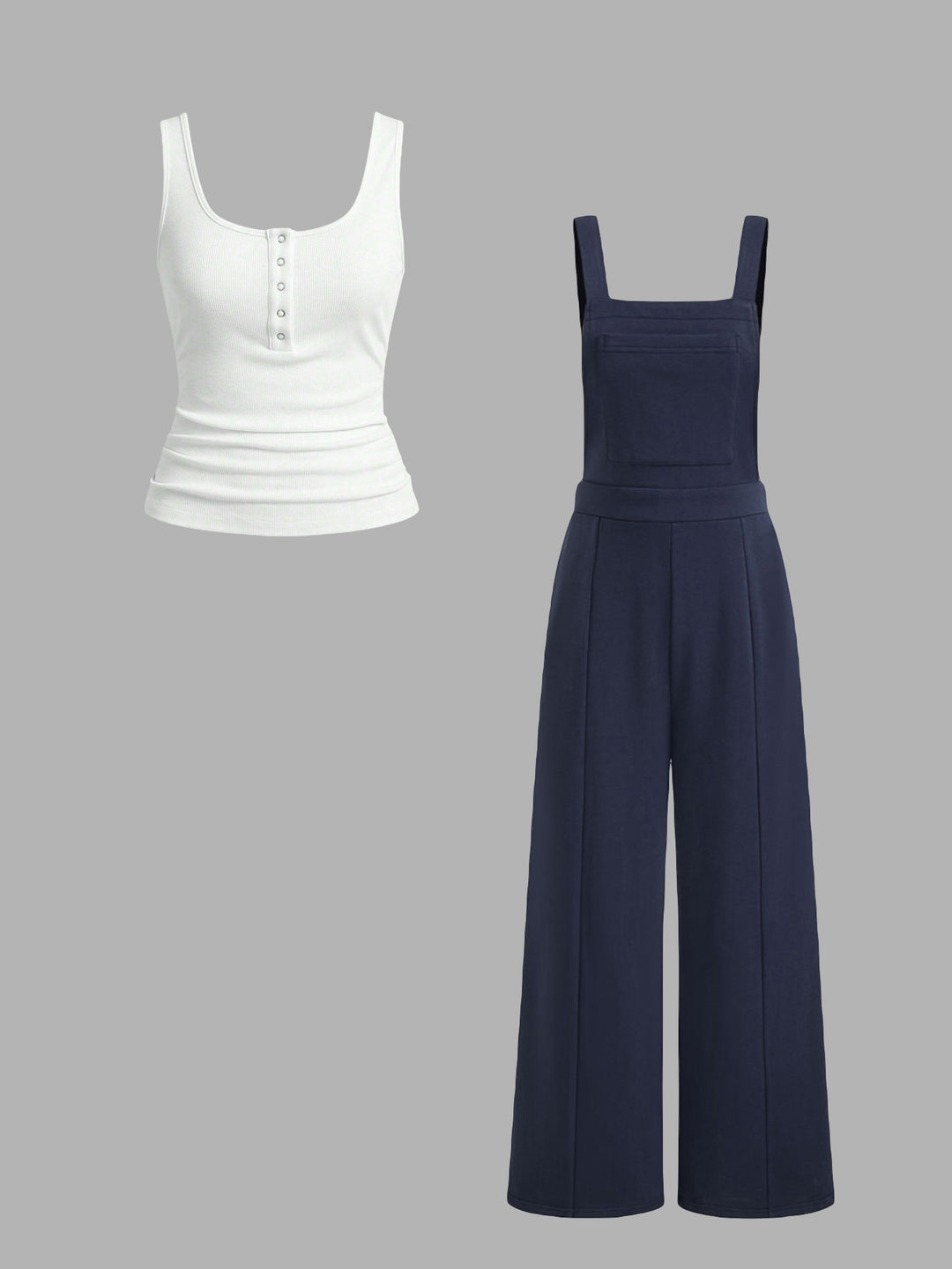 Damen lässiger Tank-Top und weit geschnittenen Latzhose Set EB