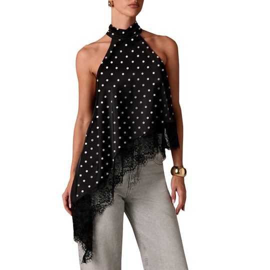 Damen luftiges Chiffon-Top mit eleganter Spitzenverzierung EB