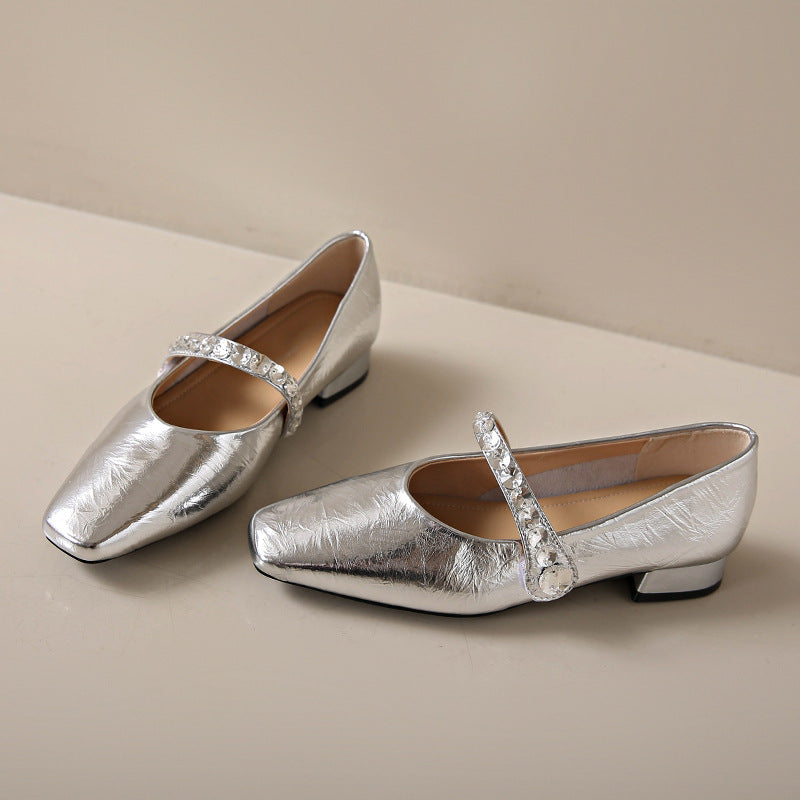 Damen elegante Mary Jane Schuhe mit modischem Riemen und funkelnden Applikationen EB
