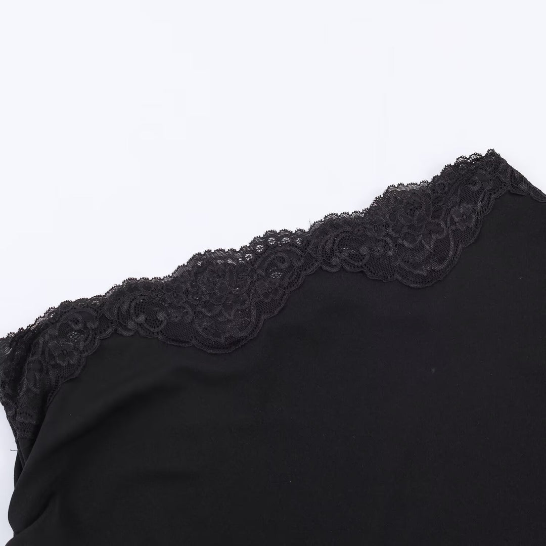 Damen asymmetrisches Spitzenoberteil mit eleganten Rüschendetails EB