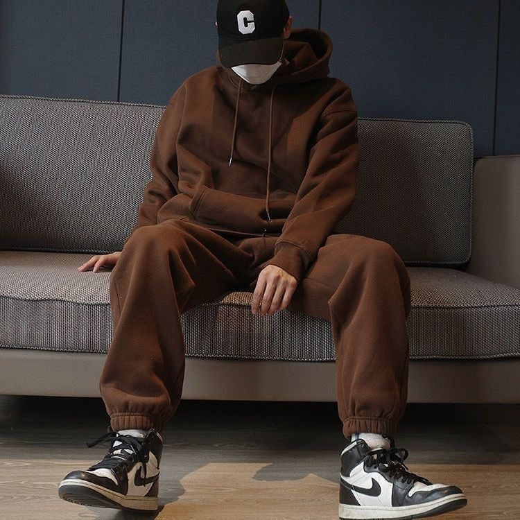Unisex Oversize-Kapuzenpullover mit Kängurutasche und weiter Jogginghose aus French Terry EB