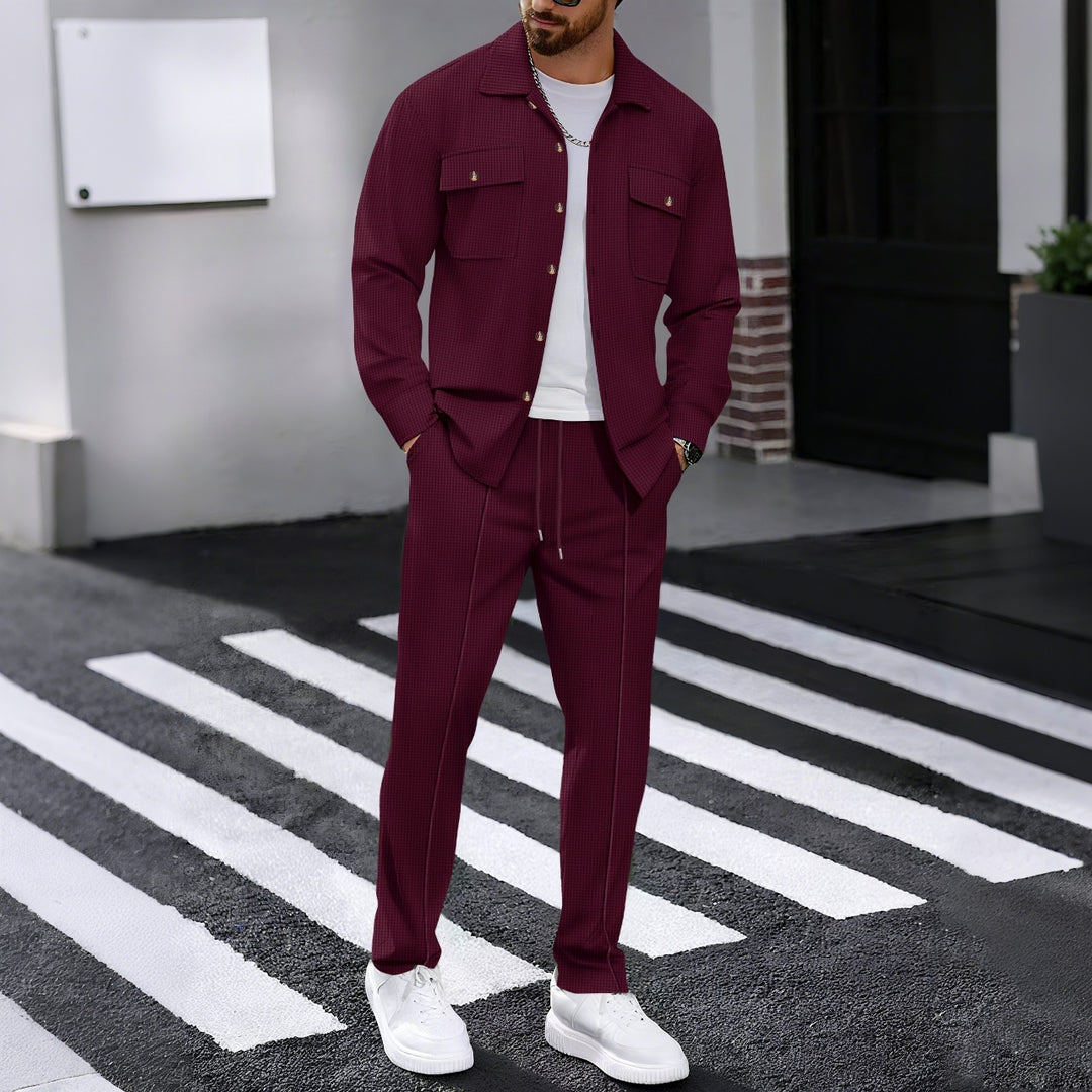 Herren modisches Freizeitanzug mit strukturierter Jacke und bequemer Hose EB