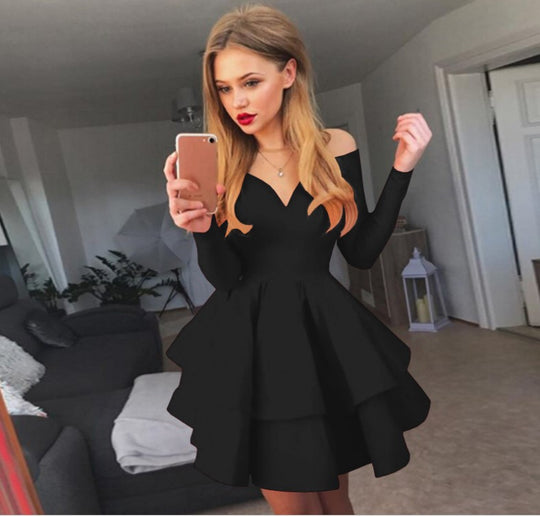 Damen Verspieltes schulterfreies Cocktailkleid mit Volants und tiefem V-Ausschnitt EB
