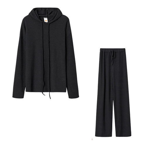 Damen Relaxed Fit Sweater-Set mit Kapuze und weiten Hosen EB