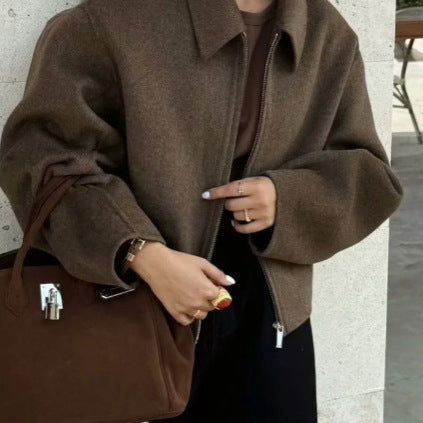Damen lässige Fleecejacke mit hohem Kragen und innenliegendem Taschen EB