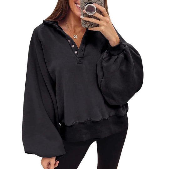 Damen oversized Pullover mit Puffärmeln und Knopfdetails EB