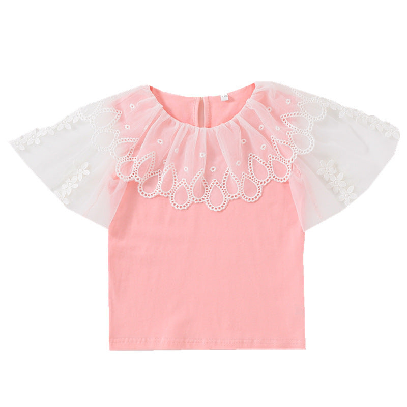 Mädchen Bluse mit Blumenstickerei und Tüllärmeln EB