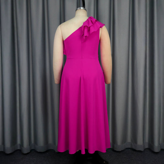 Damen Elegantes Maxikleid mit asymmetrischem Off-Shoulder Design und voluminösen Rüschen EB