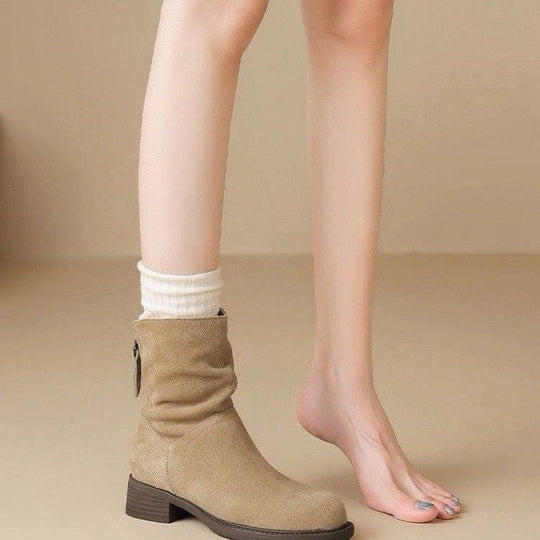Damen Modische Stiefeletten mit hohem Kragen und seitlichem Reißverschluss EB