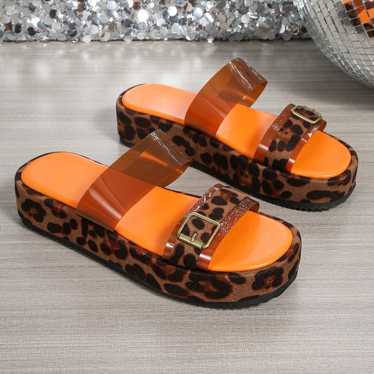 Damen Plateau-Sandalen mit Leopardenmuster und modernem Riemendesign EB