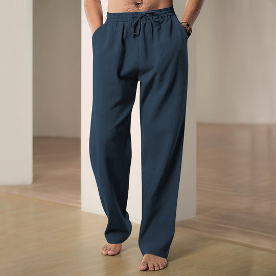 Herren nan komfortable Leinen-Loungehose mit extra weitem Bein, verstellbarem Kordelbund und atmungsaktiver Sommerqualität EB