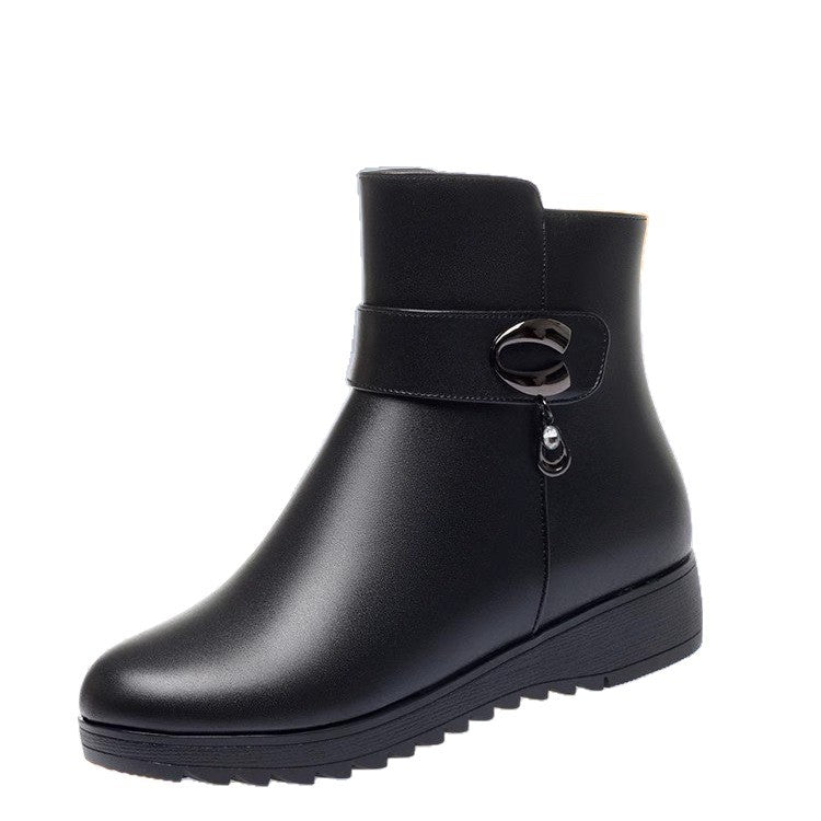 Damen gefütterte Winterstiefel mit modischer Schnallenverzierung EB