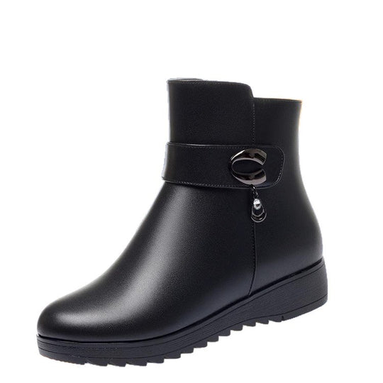 Damen gefütterte Winterstiefel mit modischer Schnallenverzierung EB