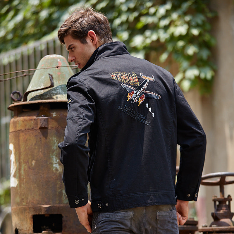 Herren Canvas-Fieldblouson im Military-Look mit Patchdetails und Mehrfachtaschen EB