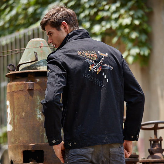 Herren Canvas-Fieldblouson im Military-Look mit Patchdetails und Mehrfachtaschen EB