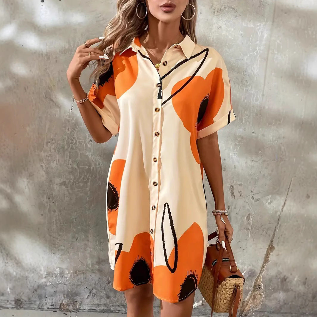 Damen Hemdblusenkleid mit floralem Druck und Knopfleiste EB