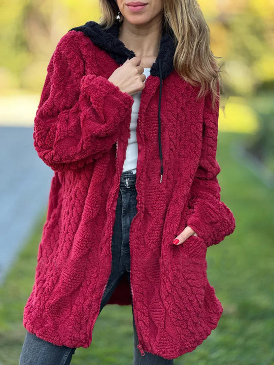 Damen Übergroße Fleecejacke mit Kapuze und Reißverschluss EB