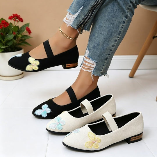 Damen elegante Ballerinas mit floralem Applikationsdesign EB