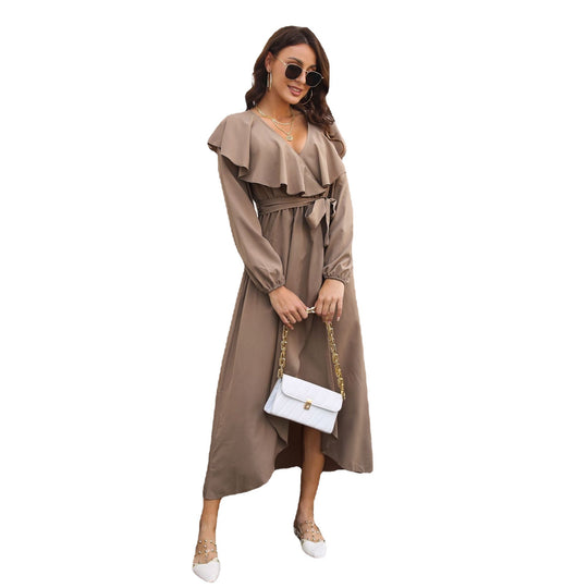 Damen Maxikleid mit Volant und Gürtel EB