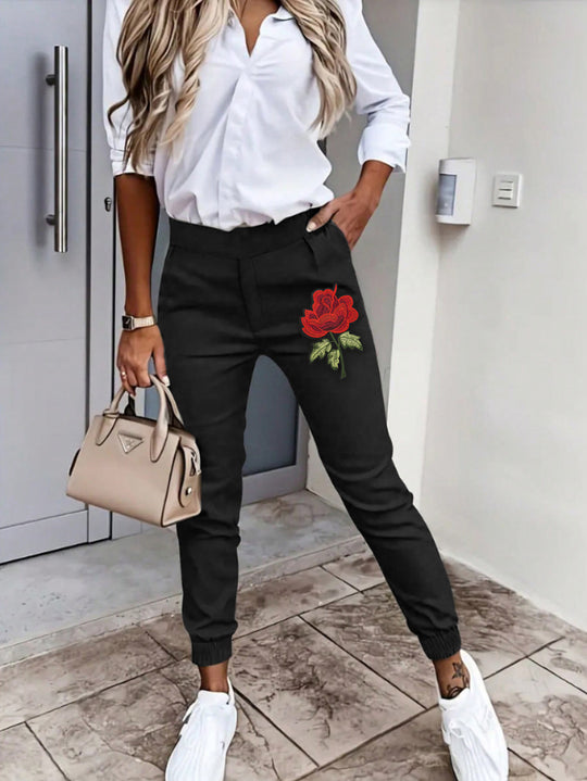 Damen bequeme Chinohose mit elastischem Bund EB