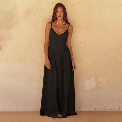 Damen Maxikleid mit eleganter V-Form und fließendem Stoff EB