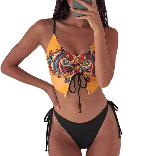 Damen Crop-Top Bikini mit auffälligem Druck und raffinierten Schnürdetails EB