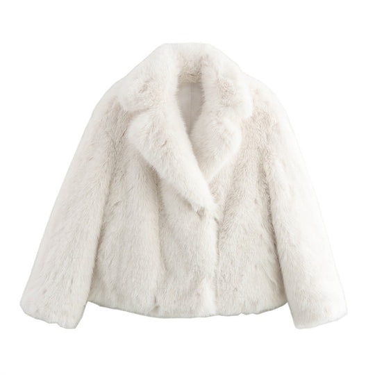 Damen Kuschelige Kunstpelzjacke mit elegantem Revers EB