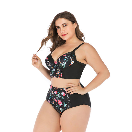 Damen Hochtailliertes Bikini-Set mit floralem Oberteil und unterstützendem Schnitt EB