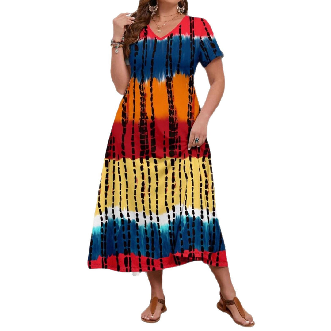 Damen Maxikleid mit modernem Farbverlauf und grafischem Muster EB