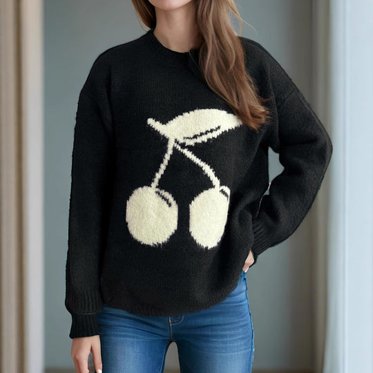 Damen Pullover mit verspieltem Kirschmotiv und weichem Strick EB