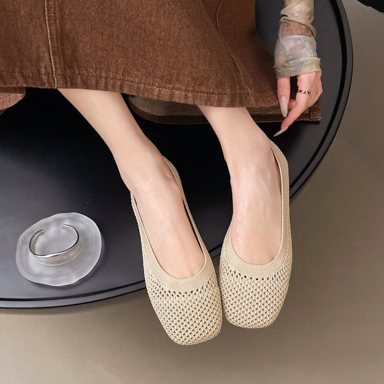 Damen elegante Ballerinas mit zierlichem Schleifen- und Perlenschmuck EB